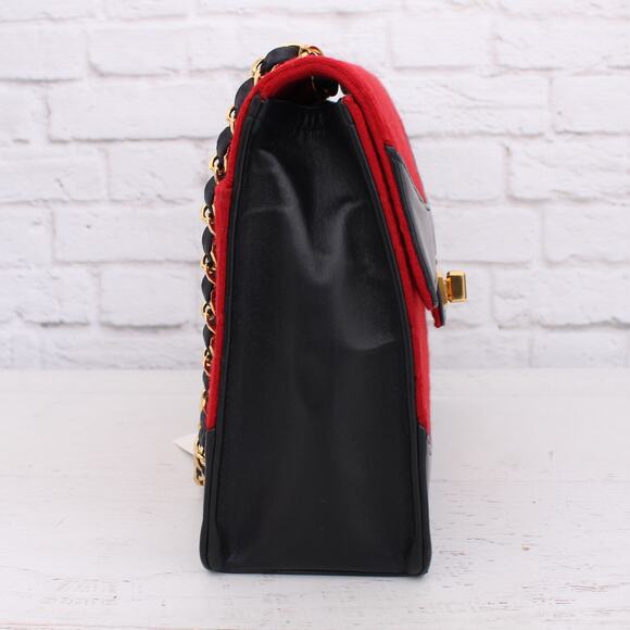 Chanel Double Chain Shoulder Bag Quilted Red Jersey Handbag Leather A4033 - Picture 9 of 12